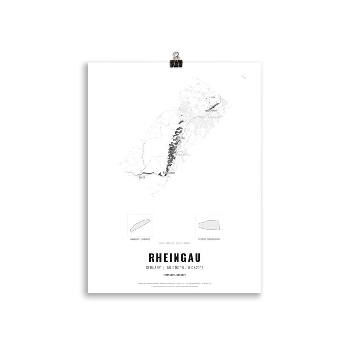 Black-and-white map poster of the Rheingau wine region in Germany, 30 × 40 cm – Cocktailored