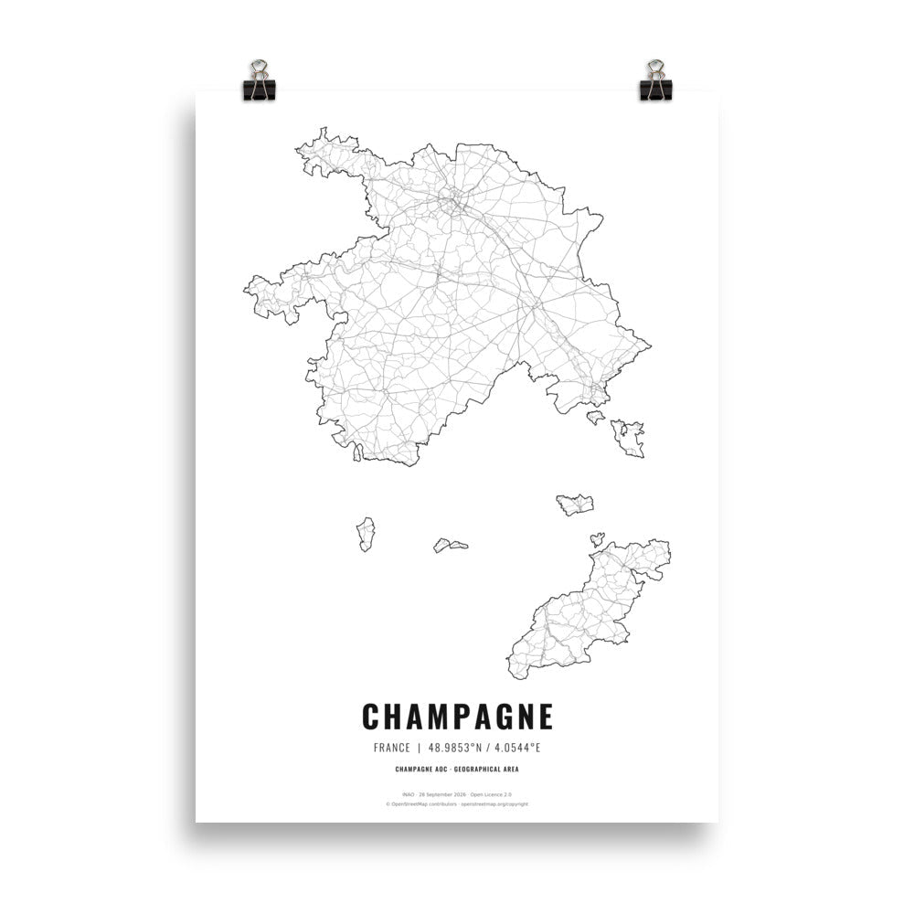 Poster della mappa dei vini di Champagne