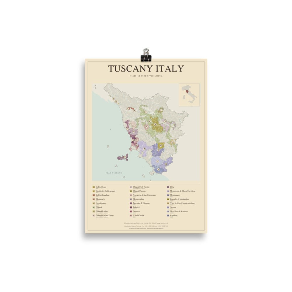 Tuscany Wine Map Vintage Poster - 21×30 cm - Cocktailored